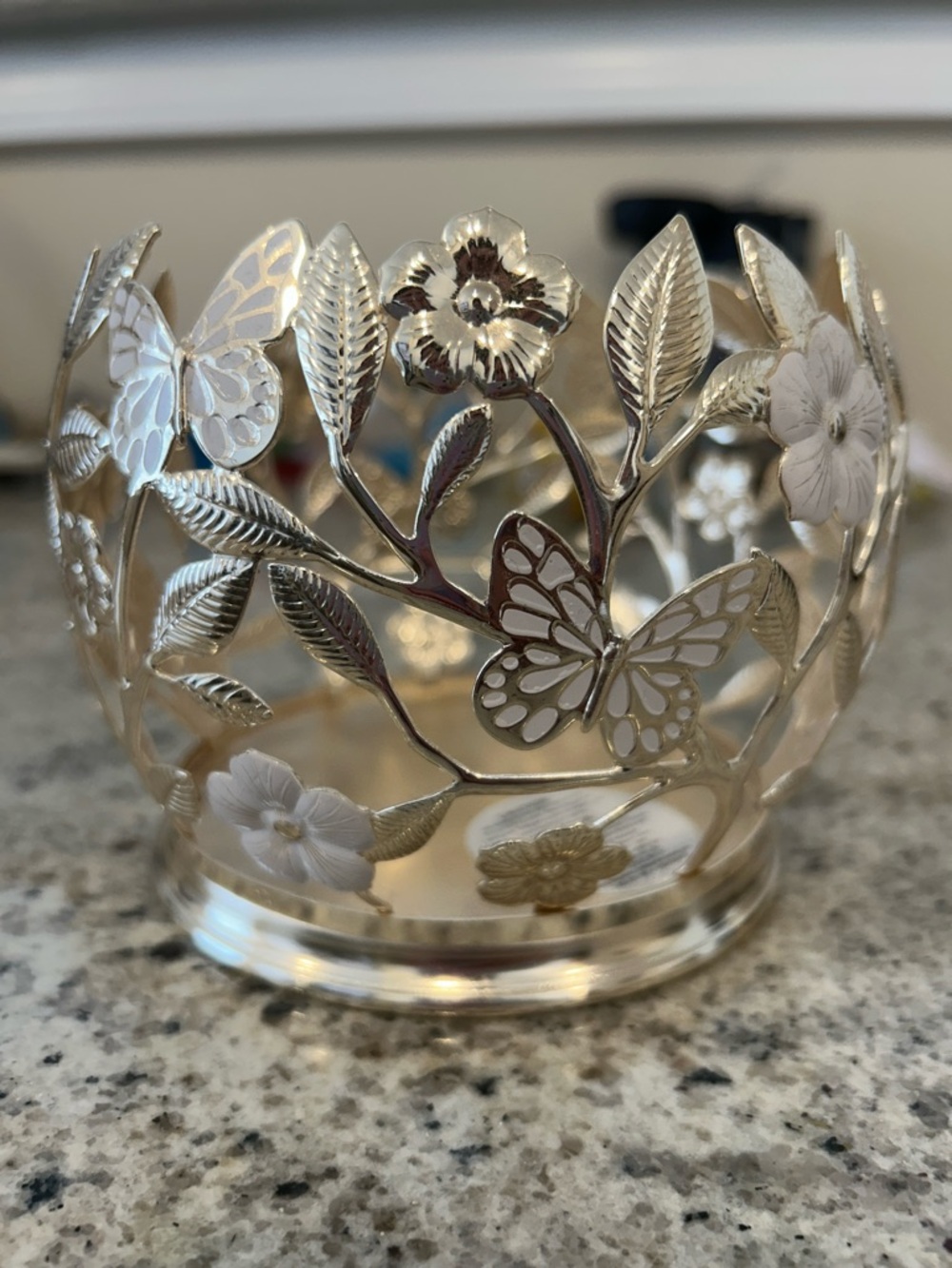 Bath & body works flower butterfly 3 wick candle holder